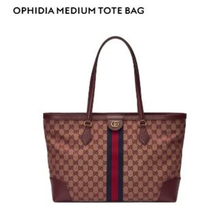 Gucci Ophidia Medium Tote Bag in Brown and Red